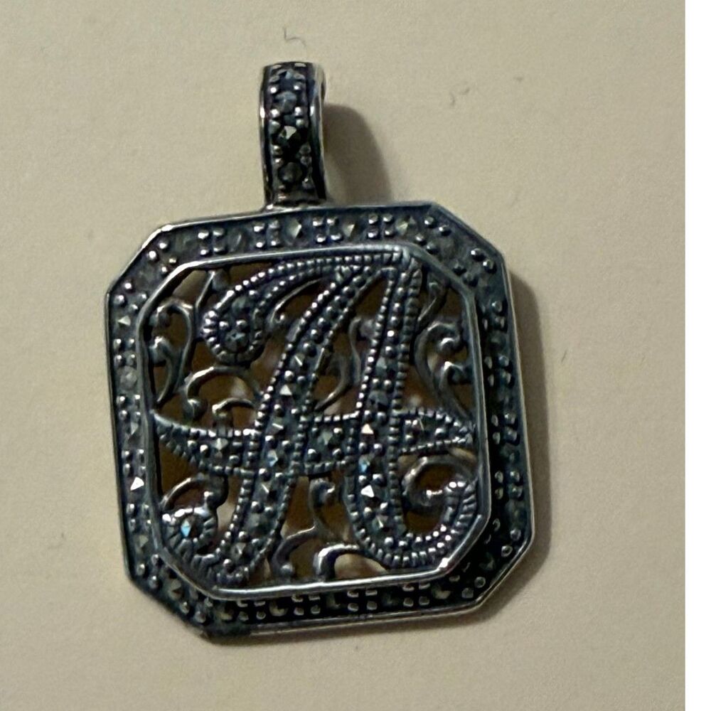 Vintage Mexico 925 Sterling Silver Marcasite Initial A Pendant Monogram Letter